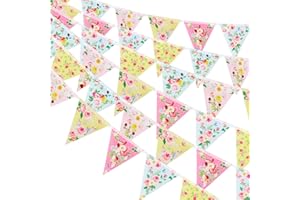 SUNBEAUTY Bunting Banner Outdoor Garden Bunting Decorations Hanging Floral Triangle Flag for Wedding Afternoon Tea Birthday Baby Shower Party Home Decoration