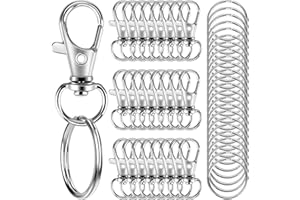 JULIYEH 100Pcs Swivel Lobster Clasps & Key Ring Hoops with Plastic Box,50Pcs Metal Clips and 50Pcs Keyring Key Chain Hooks with Split Rings for Jewellery Making Hanging Crafts,Silver