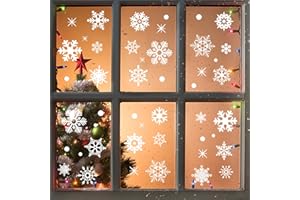 Nepfaivy Vetrofanie Adesivi Natalizie Finestre, 155PZ Vetrofanie Fiocchi di Neve Natalizie Decorazioni per Finestre Riutilizzabili, Stickers Addobbi di Natale Bianche per Casa Finestre, Vetro, Negozio