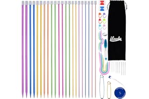 ilauke 56 Pièces Aiguilles à Tricoter Colorées de 35cm de Long,11 Paires D'Aiguilles à Tricoter à Pointe Simple en Acier Inoxydable avec Accessoires de Tricot,Kit de Tricot pour Débutants(2mm-8mm)