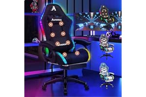 ALFORDSON LED Chaise Gaming, Siege Gaming avec Massage 8 Points, Fauteuil de Gaming Pivotant Ergonomique avec Éclairage RVB avec Support Lombaire et Appui-Tête, Matériau en Tissu, Noir