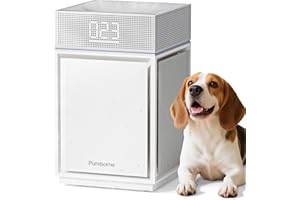 Pureborne Luftreiniger Allergiker für Schlafzimmer Zuhause, CADR 400m³/h für 260㎡, HEPA Luftfilter gegen Fellgeruch Staub Pollen PM2.5, Luftqualitätssensor & PM2.5-Display, Air Purifier PB6866, Weiß