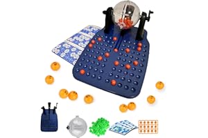 Generico Tombola 48 Cartelle con Bussolotto Girevole Gioco Bingo Lotto Gioco Tombola Bingo Lotto con Cestello per Pesca Automatica 48 cartelle con Ruota Girevole Automatica