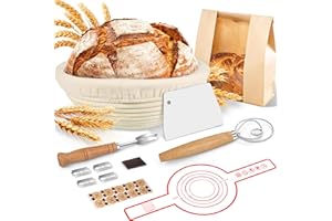 NZQXJXZ Banneton Pain 23cm Set, Panier A Pain en Rotin, 11 Pièces Accessoire pour Faire du Pain, Kit Boulangerie Professionnel Rotin Naturel, Kit Pain au Levain pour Pain et Levain