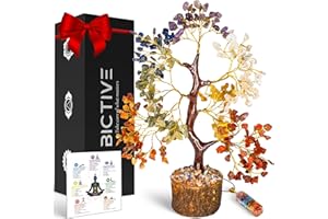 BICTIVE® Arbre de Vie Pierre Naturelle et Pendentif. Arbre de Guérison 7 Chakras, Pierres Lithotherapie Décoration Méditation Spirituelle. Feng Shui Deco Maison Moderne. 300 Pierres Précieuses 25 cm