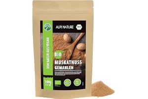 BIO mald muskotnöt (100 g), malda ekologiska muskotnötter, muskotnötspulver från kontrollerat biologiskt odling, muskotnötspulver laboratorietestad, 100% ren och naturlig
