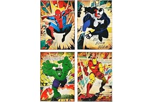 VIYAAN Superheroes Decorativos Pared Láminas, 4 Piezas Decoracion Cuadros Superhéroes Arte Mural, Carteles de pared de superhéroe, Dibujos Animados de superhéroes Carteles(20x30cm)