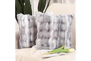 Madizz Pack of 2 Thick Plush Wool Cushion Covers 45x45 cm White Grey Soft Neutral Decorative Throw Pillow Covers Accent Boho Pillowcases for Couch Sofa Bedroom Pillow Shell