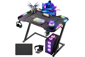 ‎CLAIKS Claiks Gaming Tisch mit LED, 100x60 cm Gaming Schreibtisch Z-Frame, Ergonomischer Gamer PC Tisch mit Getränkehalter, Kopfhörerhaken, Stabiler Computertisch, Schwarz