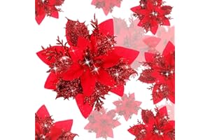BLAZOR Kunstblumen, Weihnachtsstern Künstlich Deko Blumen, 20 Stück Glitzer Deko Weihnachtsblumen, Baumschmuck weihnachten, Neujahr Ornamente.