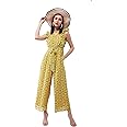 Miss Chase Women's Round Neck Sleeveless Floral Wide Leg Jumpsuit with Pockets
