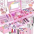 Kinderschminkset voor meisjes, 54 stuks, wasbaar en veilig kinderschminkset, prinsessenspeelgoed 4-12, cadeau voor feestjes, verjaardagen, Kerstmis