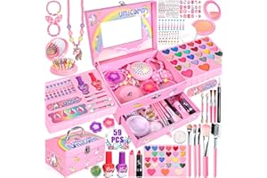 MUOIVG Kinderschminke Set Mädchen Schminkkoffer Mädchen, 59 PCS Waschbar Schminke Kinder Make Up Set Mädchen Spielzeug, Mädchen Geschenk Spielzeug ab 5 6 7 8 9 10 11 12 Jahre Mädchen
