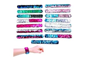 JZK 15x Bracelets Paillettes Bracelets Sirène Slap Bracelet pour Gamins Adultes Cotillons Remplissage de Sac de fête Cadeau d'anniversaire pour Enfants Fourniture de fête Petits Jouets