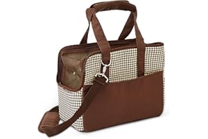 ALLSOPETS Borsa Trasportino Cane Gatti, Borsa per Animali Domestici Portatile con 2 Tasche Anteriori, Guinzaglio di Sicurezza Incorporato e Stuoia Rimovibile, per Viaggi Marrone