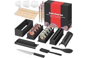 SKYSER Kit sushi set 20 pezzi, adatto ai principianti da preparare da soli, con stampo per polpette di riso, coltello, tappetino per rotolare, bacchette, set completo Piatti da sushi (Nero)