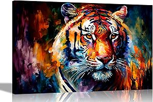 Artley Prints - Majestic Tiger Colourful Canvas Wall Art Prints | Abstract Animal Pictures | Framed and Ready to Hang 51 x 35cm (20 x 14 inches)