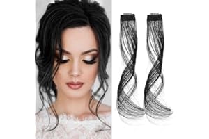 REECHO Long Side Air Bangs, Wavy Curly Clip in Curtain Bangs Front Side Bangs Face-Framing Highlights for Women Daily Use 2 PCS Set Long Temples