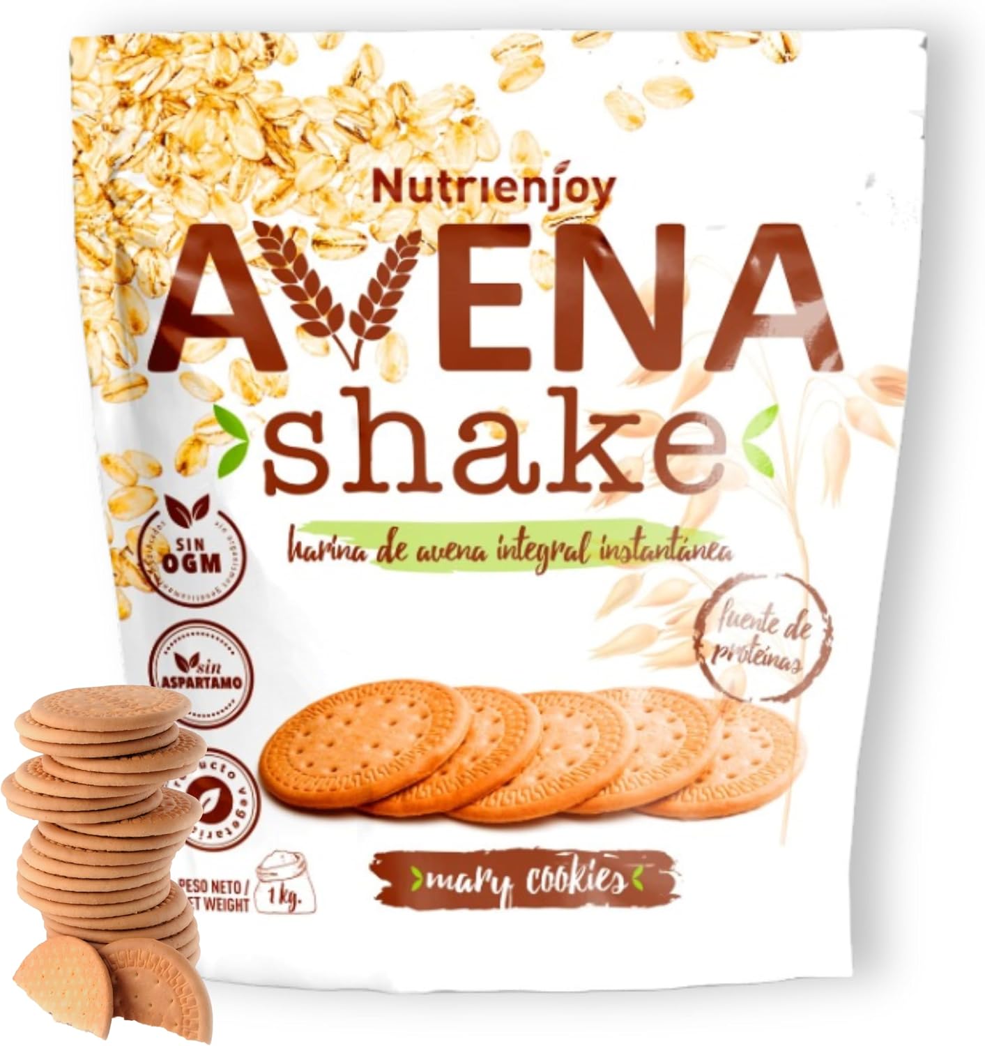NutriEnjoy - Avena Shake 1Kg | Copos de Avena Integral Molidos | Harina de Avena Sabores | Avena en Polvo | Harina de Avena Integral | Avena Instantánea Sabores Deliciosos (Mary Cookies)