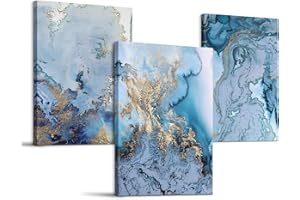 hyidecorart Quadri Moderni Soggiorno, 3 Pezzi Astratti Blu E Bianco Stampe Quadro Su Tela, Decorazioni Camera Da Letto Bagno Cucina Ufficio Sala Da Pranzo Bar
