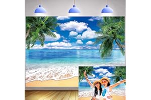 CINRAY Summer Beach Backdrop for Photography 7x5FT Tropical Palm Leaves Hawaiian Background Aloha Luau Beach Pool Party Decoration Photo Booth Props