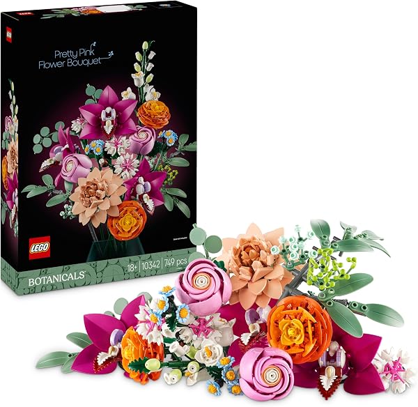 LEGO Botanicals Schöner Rosafarbener Blumenstrauß - Set mit Kunstblumen für Erwachsene - Deko mit künstlichen Rosen, Gänseblümchen, Kornblumen & Holunderblüten - Geschenkidee zum Muttertag - 10342 - 1