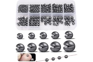 Annyswit 300 Piezas/10 Tamaños Plomos de Pesca en Forma de Balín Set 2g 1.5g 1.2g 1g 0.8g 0.6g 0.5g 0.4g 0.3g 0.2g Plomos Extraíbles Pesos de Plomo para Estabilización de la Línea y el Cebo