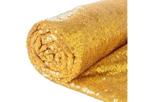 SHINYBEAUTY Tessuto con Lustrini d'Oro al Metro, Materiale Sequin Scintillante per Sfondo a Strisce per Fotobus, Tenda, Tessuti con Lustrini, Tovaglia con Lustrini, Corsia da Tavolo con Lustrini (92 cm, Oro)