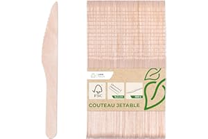 Love Nature Couverts Jetables en Bois - Couteau Jetable 100 pièces, Couteaux jetables Biodégradables, Naturels, Durables, Respectueux de L'environnement