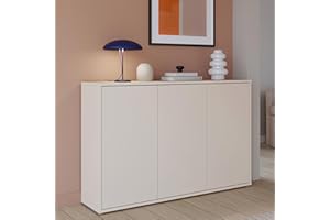 ‎FORTE Forte Alice Springs Kommode 150 155, großes Sideboard mit 3 Schranktüren, Flur, Wohnzimmer, Schlafzimmer, Holzwerkstoff, Kaschmir Beige, 154,2 cm breit x 99,1 cm hoch x 34,9 cm tief