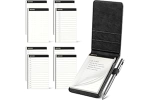 WEMATE Cuir PU Carnet de Poche,Bloc Note,10 Mini Bloc Notes de Poche avec recharges et stylo à bille en métal pour,Petit Carnet de Notes de Poche,pour bureau, école Noir