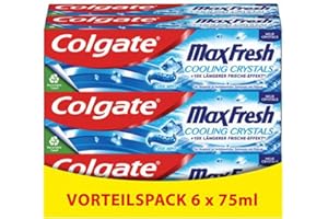 ‎COLGATE Colgate Zahnpasta Max Fresh Cooling Crystals 6x75 ml – effektive Zahnreinigung für langanhaltende Frische und ein sauberes Mundgefühl – hält die Zähne weiß und bekämpft Karies