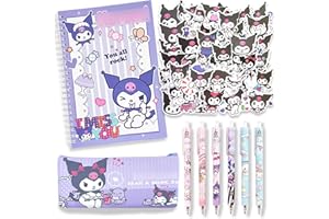 Koiswim Kawaii School Supplies, Cute Stationary Set, Back to School Gift for Kids Including Spiral Journal Notebook, Black Rollerball Pens, Pencil Cse, Stickers