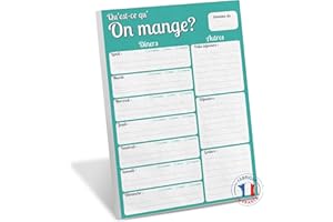WHINAT - BLOC NOTE FRIGO A5 MAGNETIQUE - " Qu'est-ce qu'on mange ? " - Planificateur de menus aimanté pour organiser les repas de la semaine ! - 60 pages - Fabriqué en France (Vert)