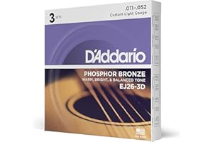 D'Addario EJ26-3D - Juego de cuerdas para guitarra acústica, material de fósforo/bronce, .011 - .052, paquete de 3