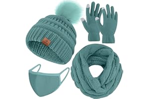 URATOT Winter Warme Stricksets Strickmütze Mütze Schal Gesichtsabdeckung Touchscreen Handschuhe Set für Männer Frauen