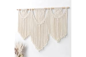 Dremisland Macramé Tapiz de Pared Grande Bohemio Colgante de pared Hoja Cuentas Madera Arte Cuerda de Algodón Decoración de Pared Cortina para Sala de Estar Apartamento Telón de Fondo,105X80cm