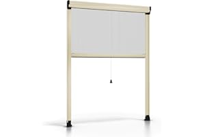 ESTO Zanzariera a rullo per Finestra Diverse Misure e Colori, Zanzariera Finestra Rete, Incasso per Finestre Scorrevole con Rotolo e Telaio Avorio/150 cm/60 cm