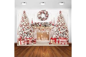 Avezano Weihnachts-Hintergrund, roter Weihnachtsbaum, Kamin, Winter, Weihnachten, Fotohintergrund, Familie, Kinder, Weihnachtsfeier, Dekorationen, Fotoautomaten-Requisiten (2,1 x 1,5 m)