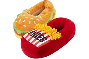 Get Trend Hausschuhe Herren Frauen Teenager, 3D Winter Pantoffeln Burger & Pommes Design, Plüsch Schlappen, Lustige Geschenke