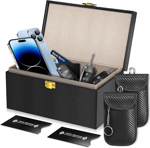 RealPlus | Extra Large | Faraday Box for Car Keys with 2 Pack Faraday Pouch & 2 Pack RFID Blocking Card Holder, Car Key Signal Blocker Box for Car Security Anti-Theft