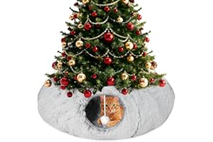 Mfsdai Katzentunnel unter Dem Weihnachtsbaum mit Plüsch Katze Bett Multifunktionales Katzenspielzeug Katzentunnelbett mit Hängenden Ball und Guckloch für Kaninchen Frettchen