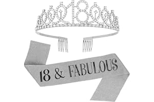 SUSSURRO "18 and Fabulous Sash and Rhinestone Tiara Set,18th Birthday Gifts Birthday Sash for Women Birthday Party Supplies( Silver)