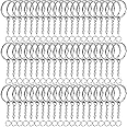 MORE BUY 100 Pack Key Ring with Chain and Open Jump,1 inch Split Round Keychain Rings Bulk for Craft Making Jewelry Ring 1 inch 25mm (Pack of 100)