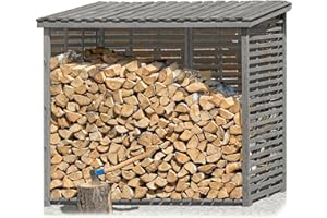 Gartenpirat Holzunterstand für Kaminholz aussen mit Rückwand grau – Kaminholzregal für 3,8 m³ Holz – 237 x 203 x 114 cm