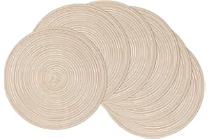 SHACOS Set di 6 Tovagliette Rotonde in Cotone Lavabili Grandi Intrecciate Beige - Resistenti al Calore per Natale, Partito, Cucina - 38x38 cm