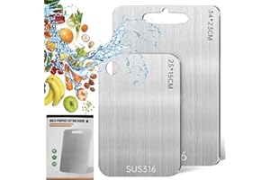 ROTKUSZ 2 Pezzi Tagliere in Acciaio Inossidabile 316, Multifunzione Tagliere Cucina per Uso per Carne, Frutta, Verdura(34 * 23cm+25 * 15cm)