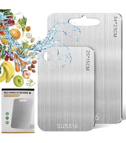 Tagliere in titanio – Tagliere da cucina in acciaio inox 304 per uso alimentare per carne, frutta, verdura, lavabile in lavastoviglie, taglieri in titanio per cucina (L