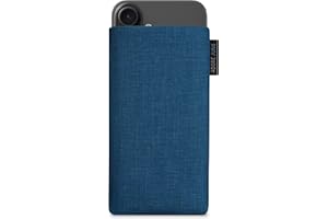 Adore June Classic Ozean-Blau Tasche kompatibel mit iPhone 16 Plus 2024 Handytasche aus widerstandsfähigem Cordura Stoff mit Display Reinigungs-Effekt, Made in Europe