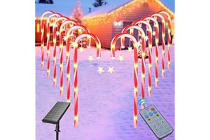 Fohil Lumière Solaire Extérieur de Noël, 12 Pièces Canne de Bonbon Lumières avec Étoiles Noël 72 LED, Décoration de Noël Extérieur, 8 Modes Étanche Deco Noel Exterieur pour Jardin, Terrasse, Chemin